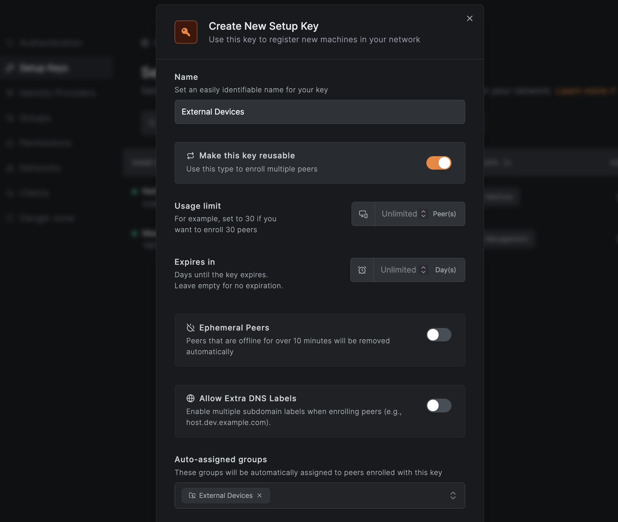 Example of setting up a key